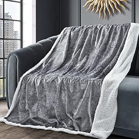 Sara Textile CRUSHED VELVET SHERPA Reverse Soft & Cosy Throw Blanket (Silver, 125 X 200 CM) Cover