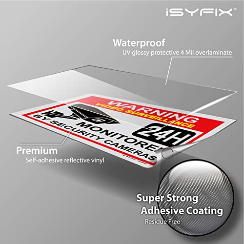 Isyfix Video Surveillance Sign Sticker - 2 Pack 10X7 Inch - Cctv Security Premium Self-Adhesive Reflective Vinyl, Laminated For Ultimate Uv Protection, Water & Fade Resistance, Indoor & Outdoor #TOP2