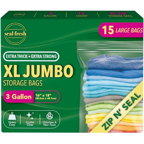 Seal Fresh 3 Gallon Large Plastic Storage Bags – 16