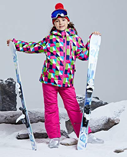Girls Insulated Ski Jacket Pants Set Windproof Waterproof Kids Ski Suit Snowsuit for Kids(09RD,16)