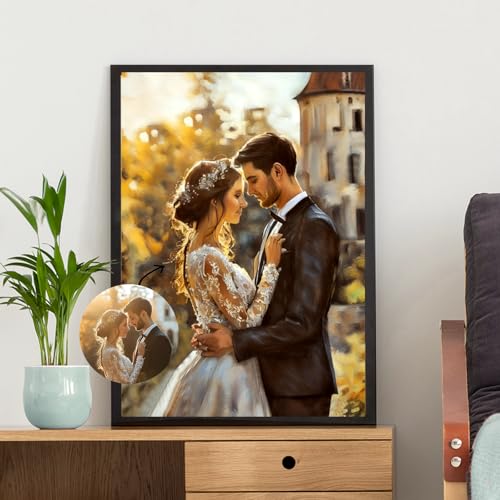 NAZENTI Custom Couple Portrait Canvas with Photo Oil Painting Effect, Canvas Wall Art gifts for Valentine Anniversary Birthday, Personalized Wedding Custom Poster gifts for Him Her
