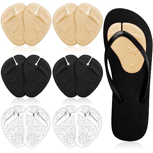 Image of 6 Pairs Gel Pads for Thong Sandals Toe Protectors Metatarsal Forefoot Cushion Inserts Foot Pads Non Slip Cushion for Sandals Thong Post Protector of Foot Grip(Apricot, Black, Clear)