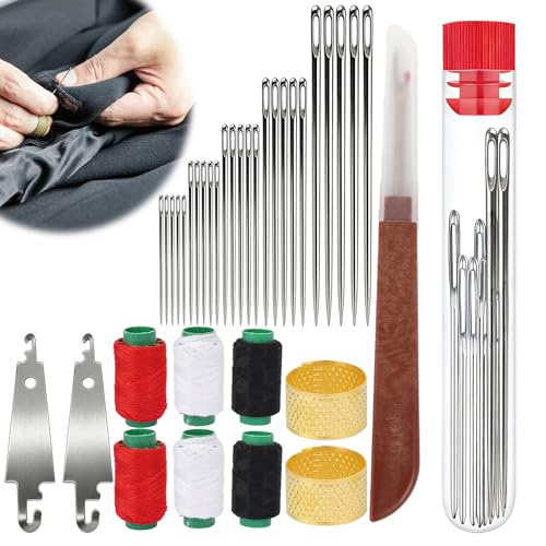 Swiftctrl 36 PCS Kit Costura Completo con Agujas de Coser a Mano de Acero Ojo Grande, Incluye Enhebrador de Agujas, Hilos, Dedales y Descosedor, Kit de Costura Básico Portátil
