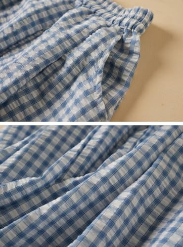 chouyatou Women's Vintage Plaid Elastic Waist A Line Pleated Swing Midi Long Skirt with Pockets3