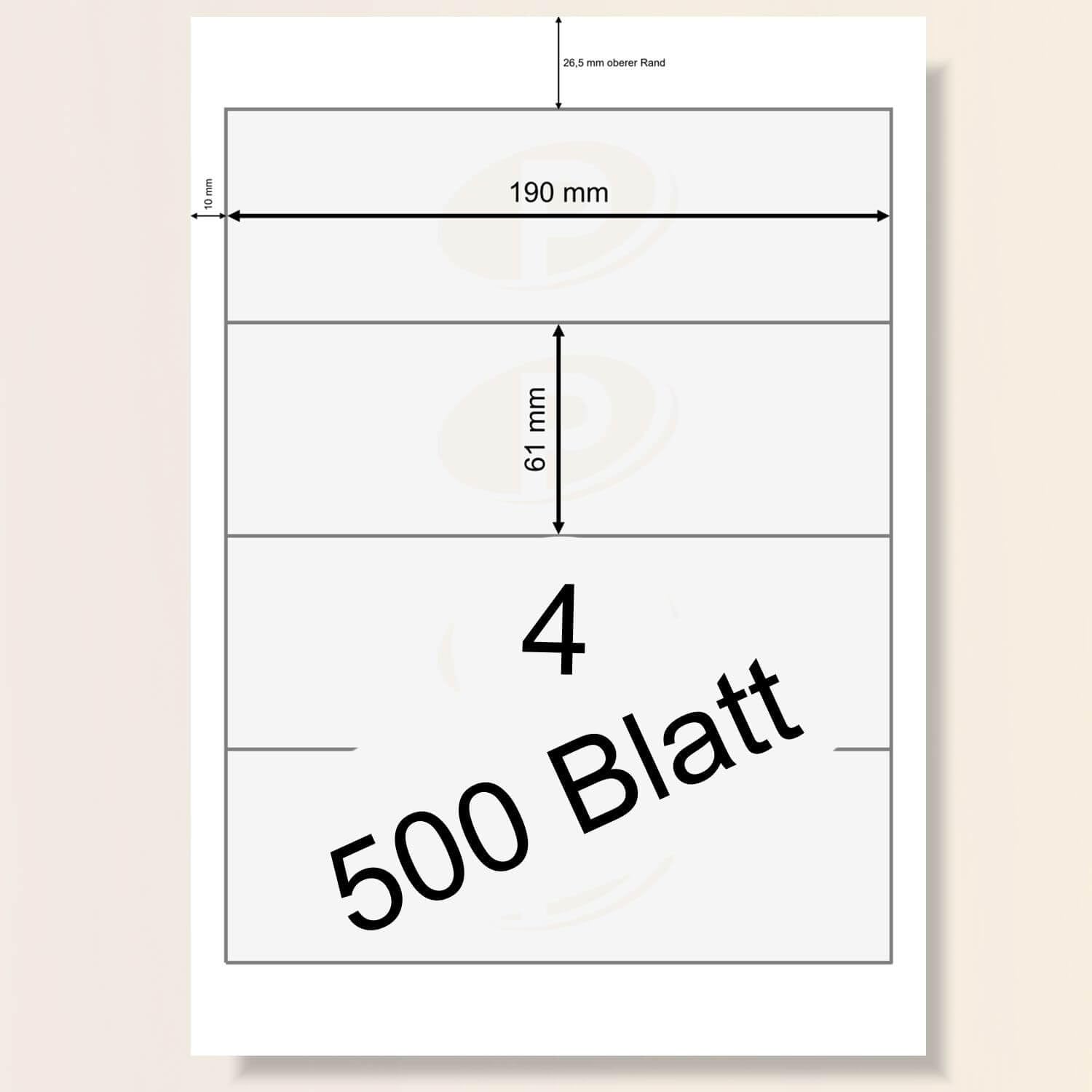 Printation Ordneretiketten selbstklebend breit 190 x 61 mm - 2000 Ordner Rückenschilder selbstklebend weiß bedruckbar - 500 DIN A4 Bogen 1x4 190x61-4 Ordnerrücken Aufkleber pro A4 Bogen Etiketten
