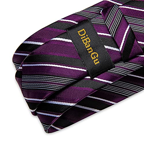 Image of DiBanGu Mens Striped Tie Silk Woven Necktie and Pocket Square Cufflinks Tie Clip Set Wedding Business Formal Gift Tie for Men