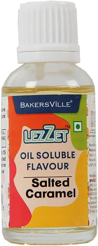 Lezzet Premium Concentrated Oil Soluble Flavour Essence ( Salted Caramel ) for Chocolate, Cake Making, Candy, Cookies, Ice Creams, Desserts | Water & Oil Soluble | Sugar-Free | 30ml