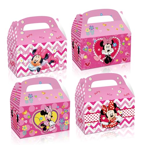 Trifoot 24Pcs Cute Bow Gift Box, Cartoon Party Favor Candy Boxes with Handles, Birthday Party Gift Giving & Decorations Supplies (2 Styles)