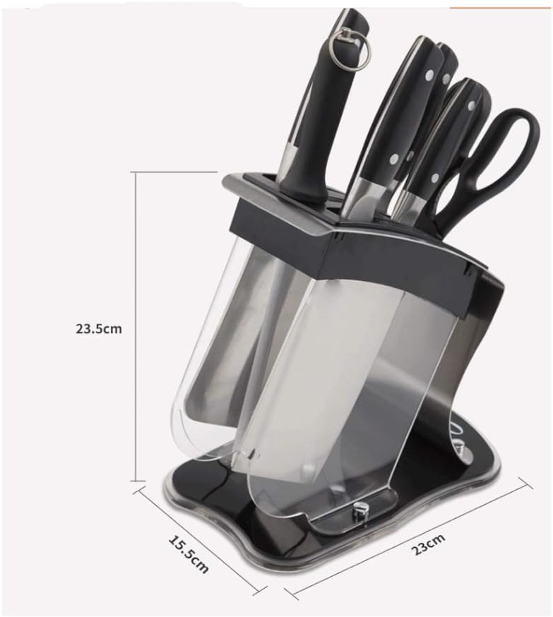 7-Slots Kitchen Block Transparent Acrylic Stainless Steel Holder Storage Rack Tilt Inserted Organizer