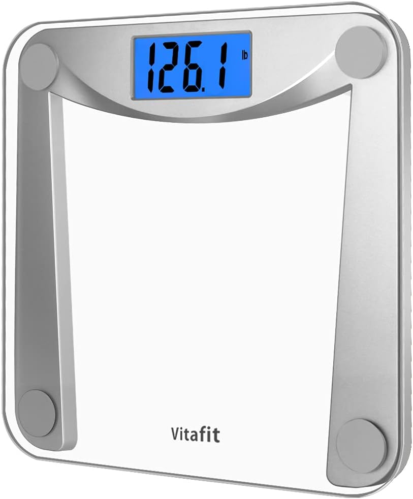 Vitafit Digital Body Weight Bathroom Scale Weighing Scale with Step-On Technology,Extra Large Blue Backlit Display and Batteries Included, 400 Pounds,Clear Glass: Health & Personal Care