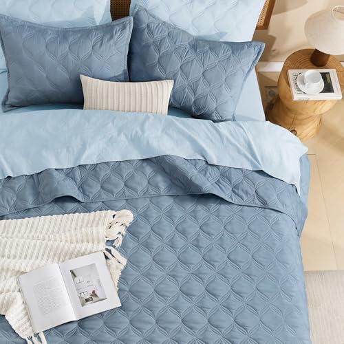 Image of Litanika California King Quilt Bedding Set, Grayish Blue Oversized Lightweight Comforter Bedspreads & Coverlets, Boho Farmhouse Bedding Cover Bed Decor All Season, 3 Pieces (1 Quilt, 2 Pillowcases)