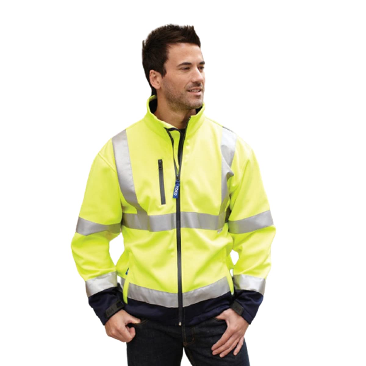 Yoko - Chaqueta reflectante de trabajo Softshell para hombre (Paquete de 2) (XL) (Naranja/Azul Marino Fluorescente)