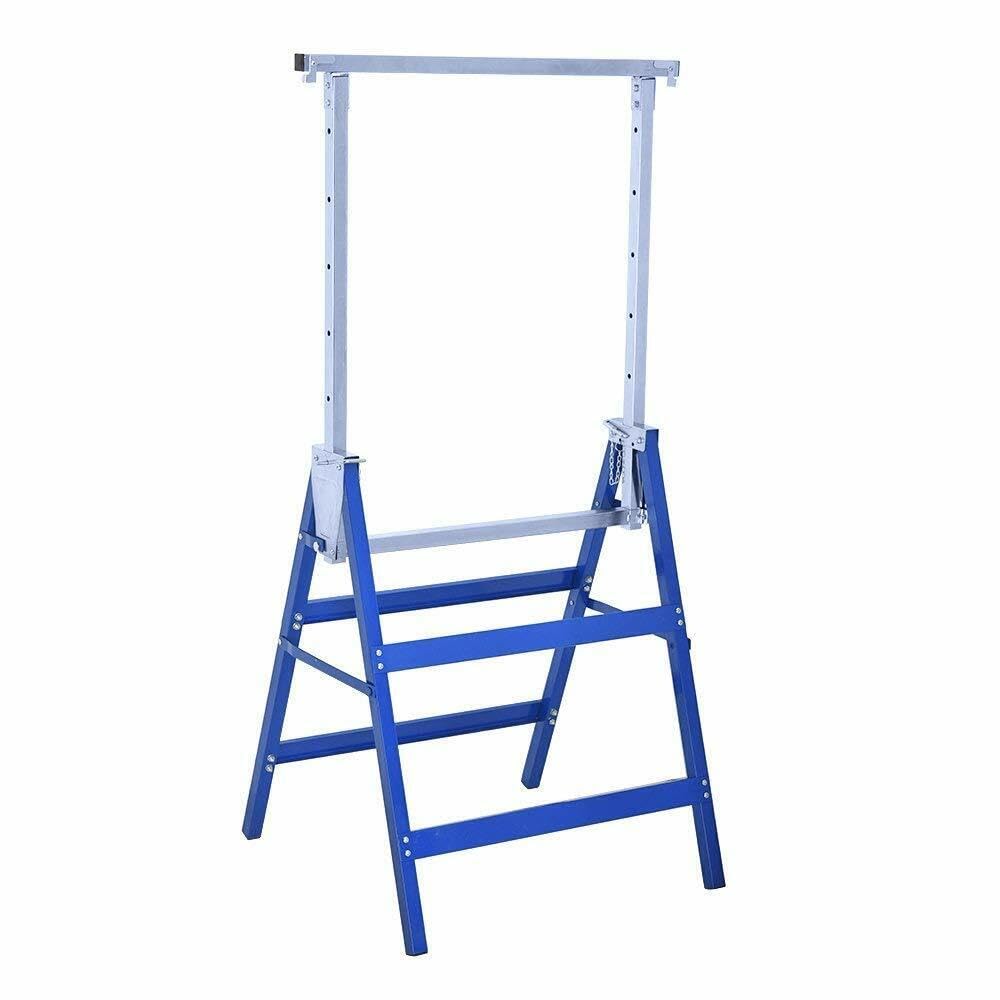 Juego de 2 caballetes de trabajo telescópicos plegables y ajustables en altura de acero, 68 x 56 x 130 cm, máx. 200 kg, 68 x 56 x 130 cm, azul)