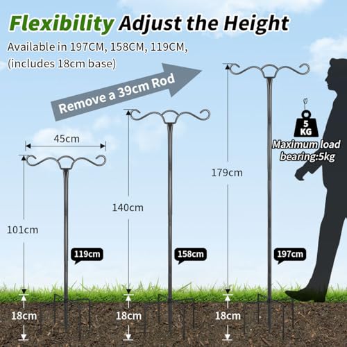SEGNAYEN Vogelfutterspender zum Aufhängen, 197 cm, Metall, strapazierfähig, doppelte Schäferrote, gebogener Haken für Laternen, leicht, für Vögel, Garten