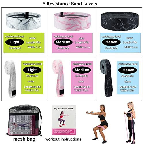 Image of 6 Pcs Fabric Booty Bands & Long Resistance Bands for Workout Butt and Legs Pull Up Exercise Elastic Stretch Bands Home Gym Fitness Equipment