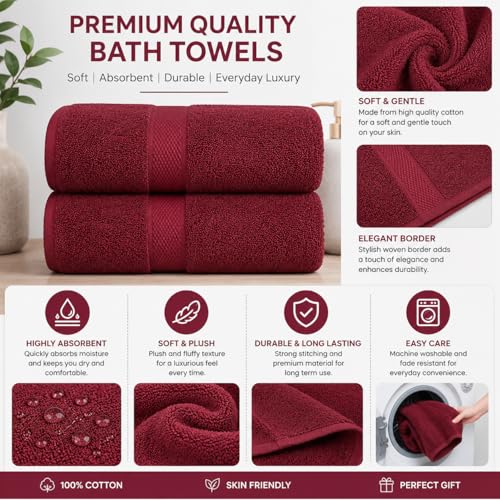 Image of Sulfar 100% Combed Cotton, Quick Drying Highly Absorbent, Luxury Hand Towel Set (Pack of 2, 40 X 70 cm) Red Wine