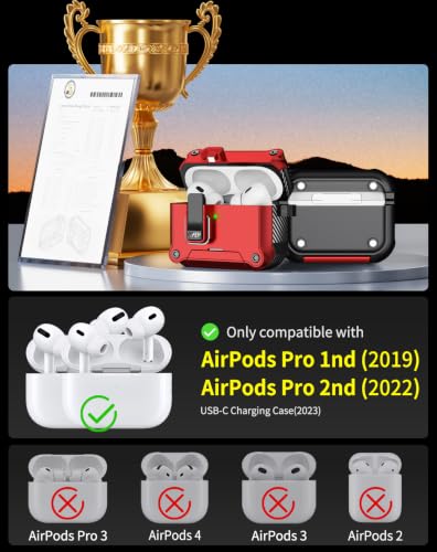 Image of Pohgelan for AirPods 2nd /1st Case with Safety Lock-Red | Magnetic Automatic Lock with Cleaning Kit&Keychain,Compatible with Magsafe