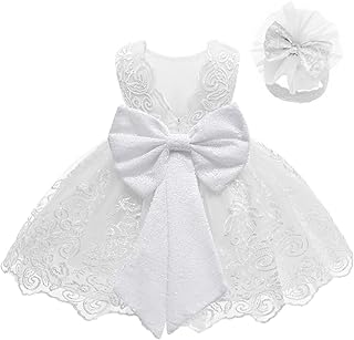 Baby Girls Ruffle Lace Backless with Headwear,Bowknot Flower Dresses Pageant Party Wedding - Buy now