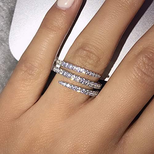 14K White Gold Luxury Imitation Diamond Ring Cz Bling Rings Silver Shiny CZ Diamond Cubic Zirconia Cocktail Rings Multi Row Ring Eternity Engagement Wedding Band Ring for Women Size 7