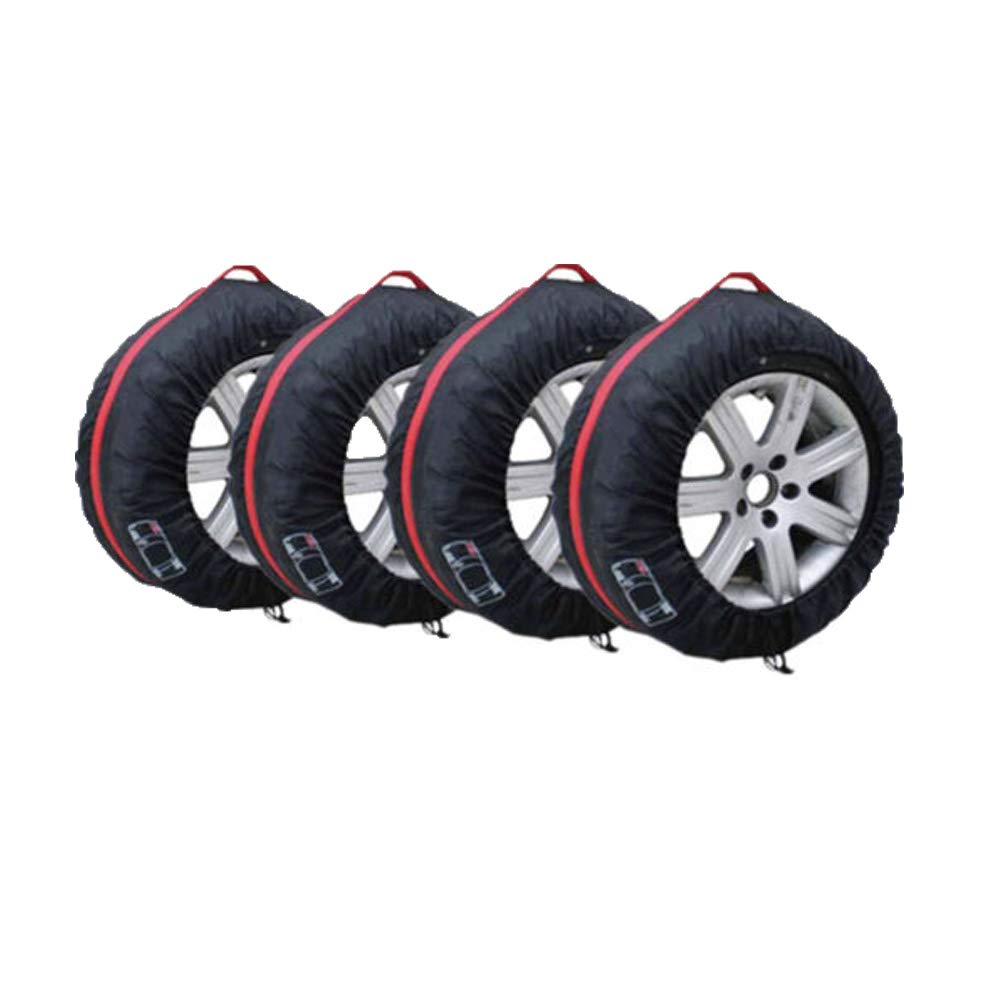 4 Stück/Set 210D Polyester Ersatzreifenbezüge Aufbewahrungstaschen mit Griff Passend für 13"-15" Reifen in Durchmesser-Schwarz/Rot