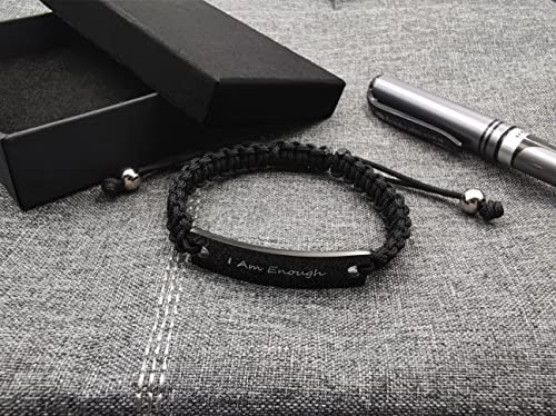 Wsrye Unisex I Am Enough Self Affirming Inspirational Cuff Bracelet Recovery Mental Health Awareness Fearless Quote Wristband Graduation Positive Gift #TOP2