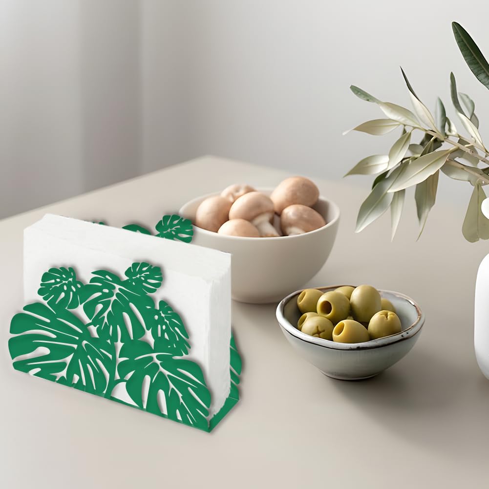 SUPERDANT Servilletero con diseño de hoja de tortuga para mesas, servilletero, hojas verdes, dispensador de servilletas, pañuelos de metal, práctico para encimeras de cocina, restaurantes