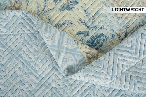 Image of Amazon Brand - Umi 100% Cotton Quilted /Ultrasonic 280 Tc Printed King Size Bed Cover /Bedsheet /Bedspread Comforter with 2 Pillow Shams /Cover, (Luxurious, 90 x100 inches, Blue & Beige)