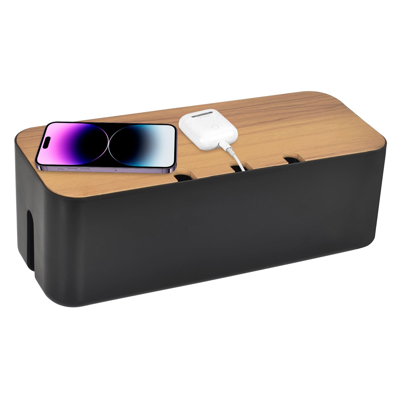 Grande boîte de rangement de câbles noire avec couvercle en bois pour cacher les câbles, multiprises pour téléviseurs, bureaux, maison, bureau