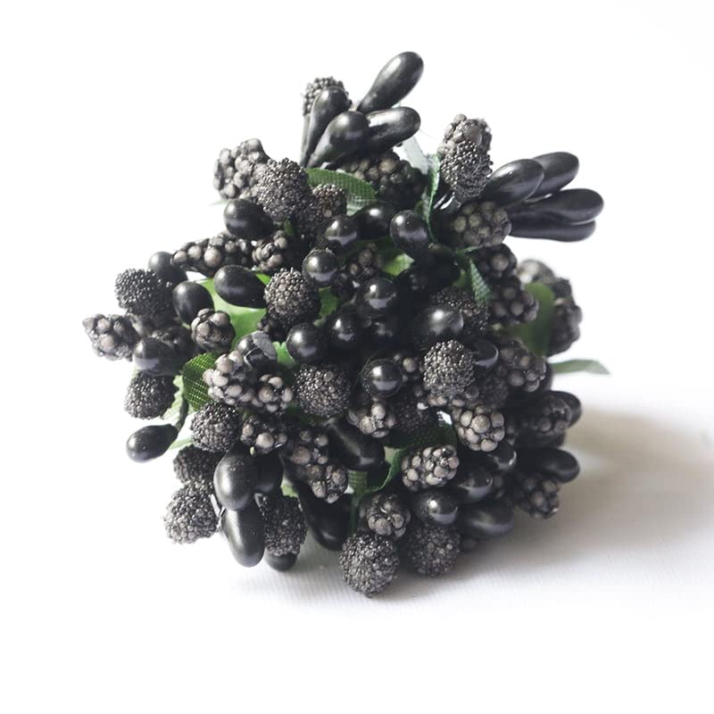 Image of Prokart Premium Pollen Flowers for Hair Accessories, Tiara Making, Jewelry Making and Dress Decoration | 2 Bunch of 12 Pollen Each | (Pack of 24pc) (Black)