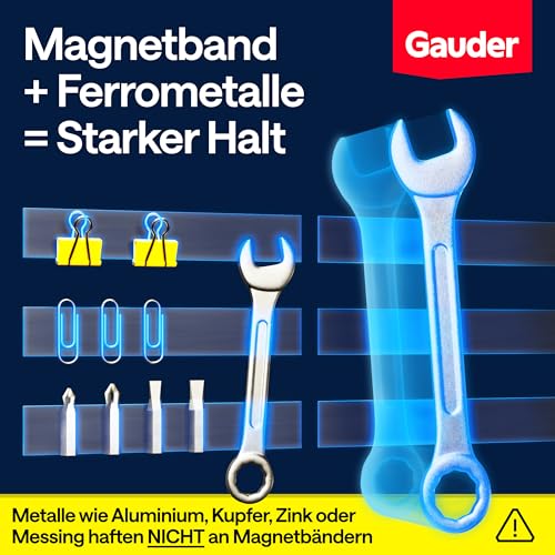 GAUDER Magnetstreifen selbstklebend - Starke Klebemagnetstreifen zum Befestigen von metallischen Gegenständen - Vorgeschnittene Magnetstreifen mit Kleberückseite (10 Stück - 15 cm x 25 mm x 2 mm)