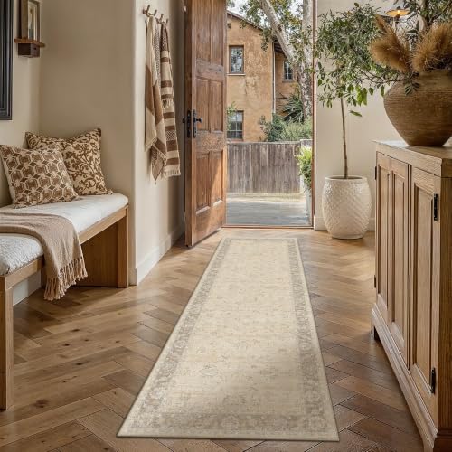 PureCozy Runner Rug for Hallway 2x6 Gray Vintage Floral Rugs Washable
