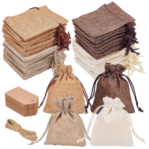 Sac en toile de jute pour cadeaux de mariage | 100 pochettes cadeaux en lin avec étiquettes de fête