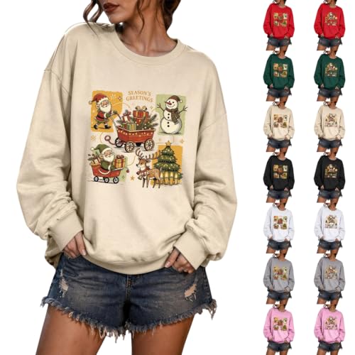 Ssuyeuri Christmas Sweatshirts for Women Santa Xmas Tree Crewneck Pullover - image 1