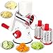 FAVIA Affettaverdure manuale, grattugia a tamburo per formaggio, con 3 inserti in acciaio inox, utensile da cucina per grattugia, tritatutto, mandolino, affettatrice a spirale (rosso e bianco)
