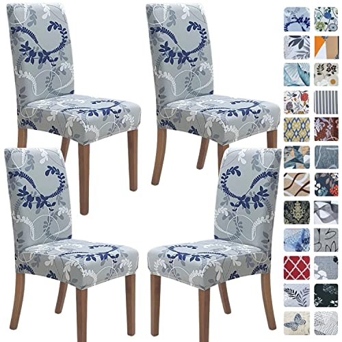 Image of SPRINGRICO Chair Covers for Dining Room, Universal Stretch Fit Washable Kitchen Parson Seat Cover, Spandex Removable Protector Slipcover for Restaurant, Hotel, Ceremony (Set of 4, Floral GREY1)
