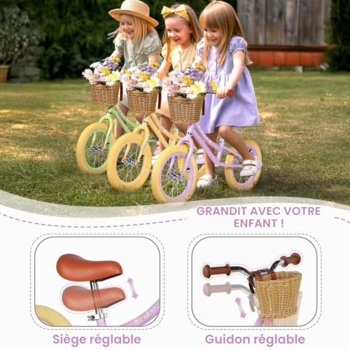 H.yeed Vélo d’équilibre 14 Pouces pour Enfants, Ultra-léger, Hauteur réglable, avec Panier Amovible et pneus en Caoutchouc gonflables, vélo d’Apprentissage sans pédales, 3-6 Ans, garçons et Filles – vue 4