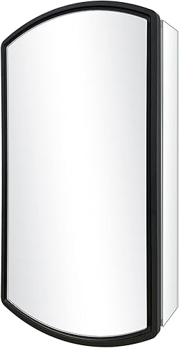 Arqueado 16 pulgadas de ancho x 26 pulgadas de alto gabinete de aluminio de una sola puerta para baño con espejo, empotrado o montaje en superficie,