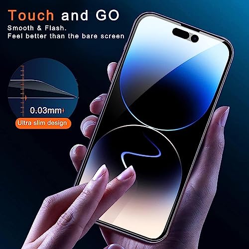Image of Ferilinso Privacy Screen Protector for iPhone 14 Pro Max, Tempered Glass | 3 Pack, 9H+ Hardness, Military-Grade Shatterproof, Case Friendly, Easy Installation Bubble Free, with Camera Lens Protector