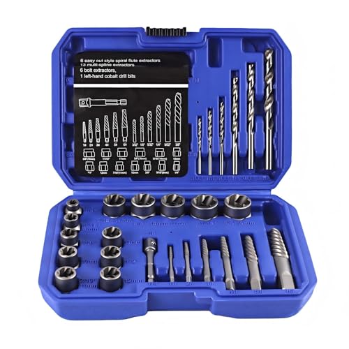 26 Piece Damaged Screw & Bolt Extractor Set,Stripped Broken Bolt Remover Kit with Left-Hand Cobalt Drill Bits, Easy-Out Screw Extractor, for Removing Rusted, Seized, Broken Nuts and Bolts
