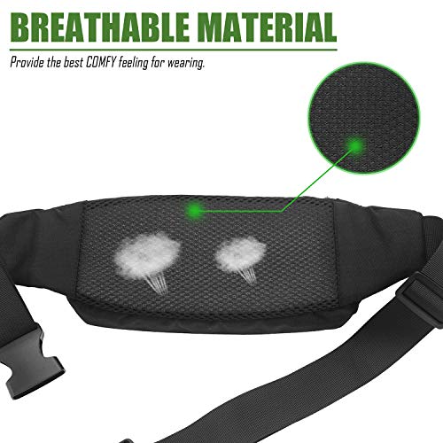 USHAKE Fanny Pack Waist Packs with Extender for Men Women, Waist Pouch Bag Hip Pack with 3-Zipper Pockets Adjustable Straps for Casual Travel Hiking Running Outdoor Sports