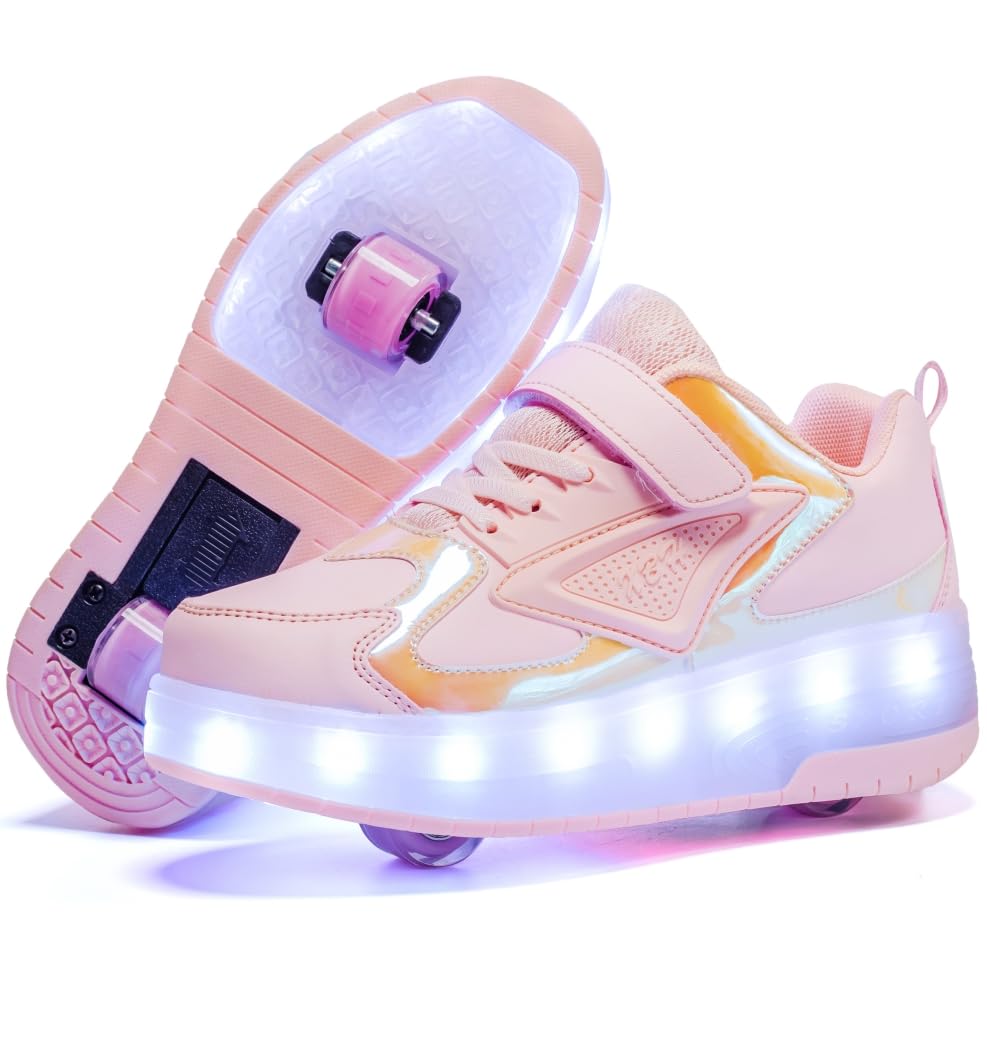 Size 28 HHSTS Kids Shoes - New Upgraded with Wheels LED Light Color Shoes Shiny Roller Skates Skate Shoes Simple Kids Gifts Boys Girls The Best Gift for Party Birthday Christmas Day