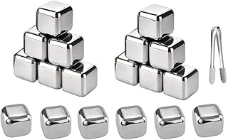 Abiyou 18 PCS Stainless Steel Ice Cubes,Stainless Steel Whiskey Stones Ice Cubes,Metal Ice Cube,und Nonslip Ice Tong,Bags,Cooling Whisky Rocks,for Whiskey,Vodka,Liqueurs,Wine,Beverage Juice or Soda