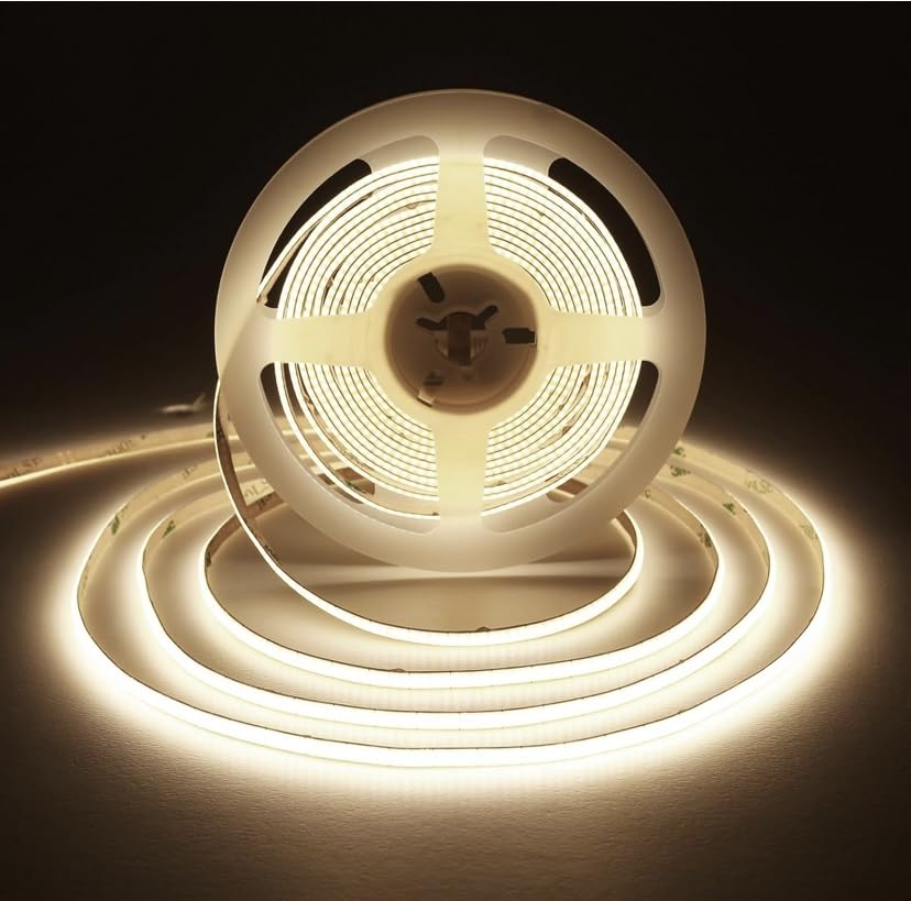 COB LED Light Strip 24V, 320 LEDs/m, 10m Length, Warm White, Waterproof, Self-Adhesive Cuttable Home Lighting Decoration Outdoor Indoor 11w/m