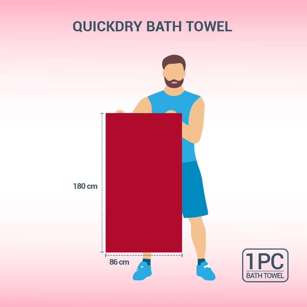 Welspun 100% Cotton Quick Dry Bath Towel - Red -7
