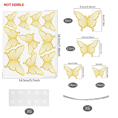 60 Pcs Butterfly Cupcake Toppers Birthday Party Decor,3D Yellow Gold Butterfly Cake Topper Picks Decor For Girls Women Birthday Party Baby Shower Wedding Cake Ornaments Party Decoration(Gold) #TOP1