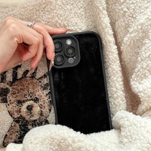 Coque de téléphone en peluche noire pour iPhone 15 Pro et 16 antichoc