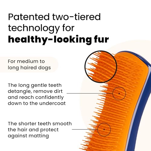 Tangle Teezer Pet Teezer Entwirrungsbürste für große Hunde – Hundebürste für Trocken- oder Badegebrauch – Die perfekte Bürste für Hunde – Marineblau & Orange