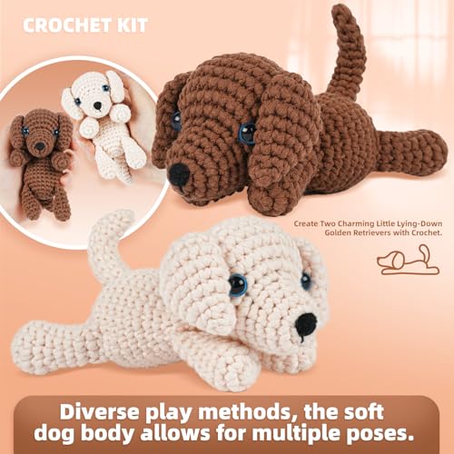 Image of MOREJMTT Crochet Kit for Beginners, Learn to Crochet, Include Easy Knitting Soft Yarn, Step-by-Step Video Tutorial, Hook, Holiday Birthday Gift for Adults (Golden Retriever)