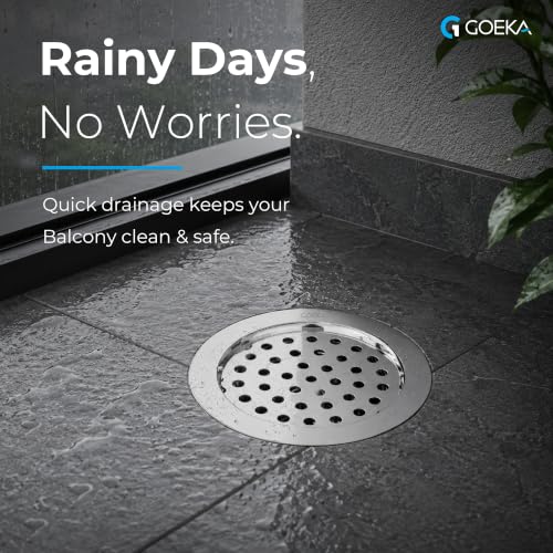 Image of GOEKA Round Floor Drain | 202-Grade Stainless Steel | 5 x 5 Inches | with Cockroach Trap /Jali & Lock | Rust-Proof Bathroom & Kitchen Drain Cover