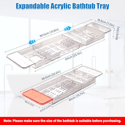 HOMEE Acrylic Expandable Bath Caddy Tray for Bathtub, Bath Tub Tray Table, Adjustable Bath Shelf Tub Board Organizer Trays for Bathroom - Image 3